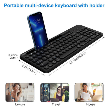 cimetech USB & Bluetooth Keyboard, Wireless Keyboard Ergonomic 2.4G Silent UK Layout with 3 Channels Multi-Device for iOS, Android, Windows, Smartphone