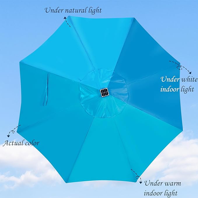 Blissun 9 ft Solar Umbrella, 32 LED Lighted Patio Umbrella, Table Market Umbrella, Outdoor Umbrella for Garden, Deck, Backyard, Pool and Beach (Light Blue)
