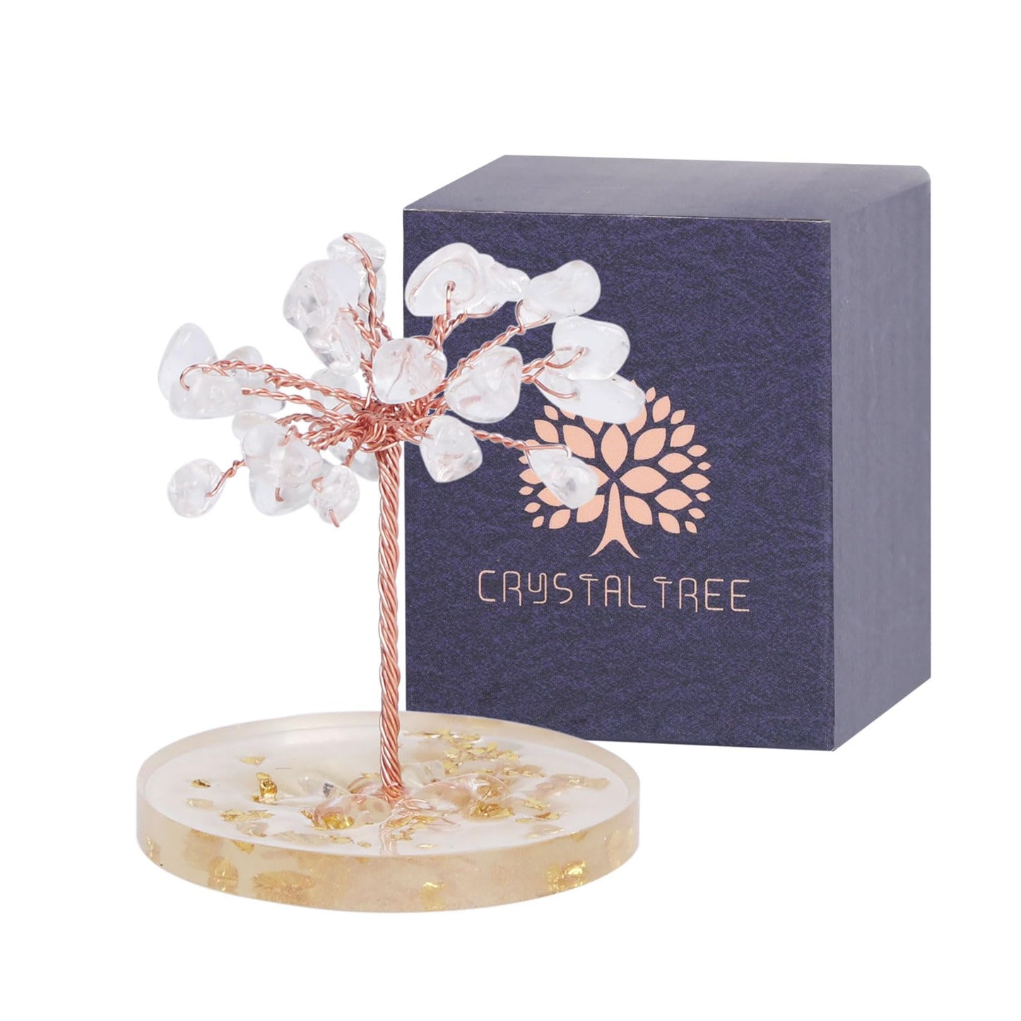 Pretty Jolly Small Mini 7 Chakra Healing Stones Crystals Tree of Life Positive Energy Gemstone Money Tree Meditation Reiki Gifts with Acrylic Glue Base for Home,Office,Desk Feng Shui Decor(White)