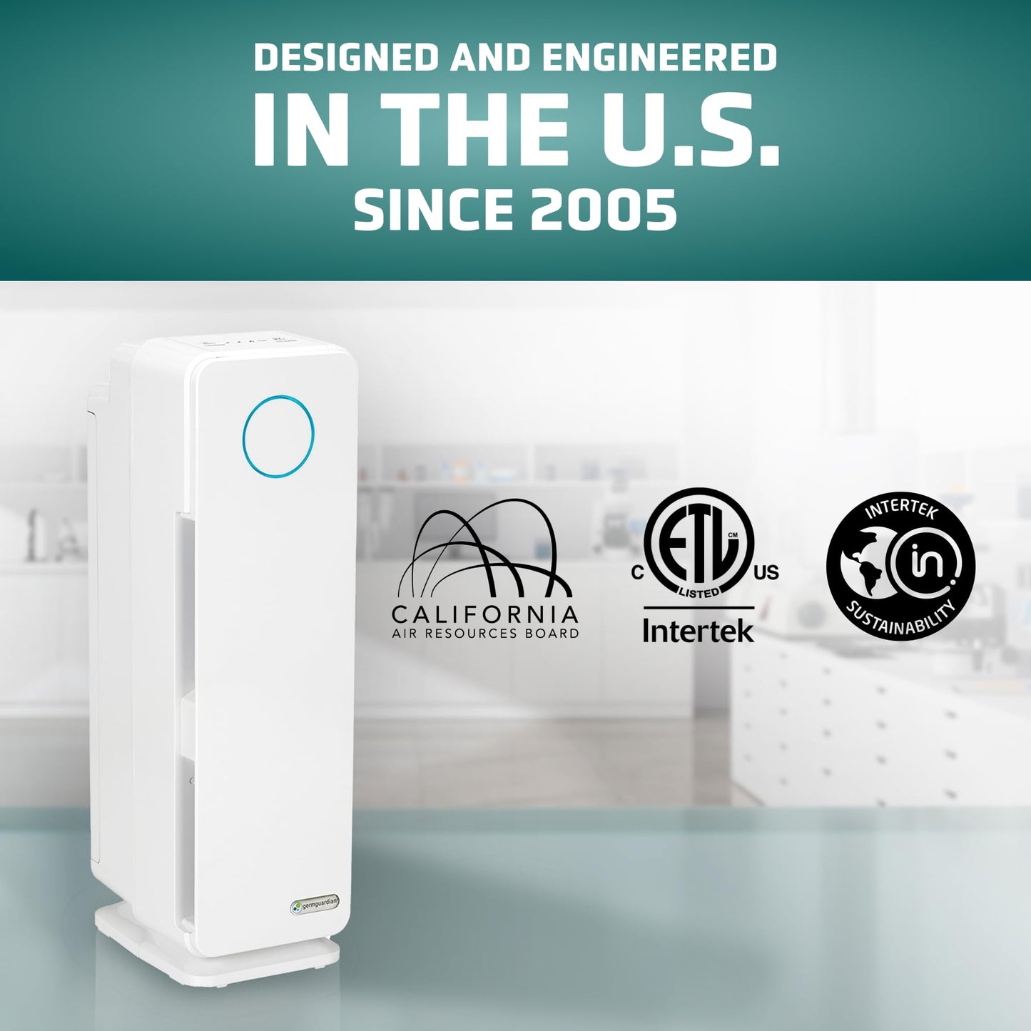 GermGuardian 5-In-1 HEPA Air Purifier for Home, Pet Air Purifier with HEPA Air Filter & UV-C Light, AC4300BPTCA, 743 Sq. Ft., 22'' Tower, Black