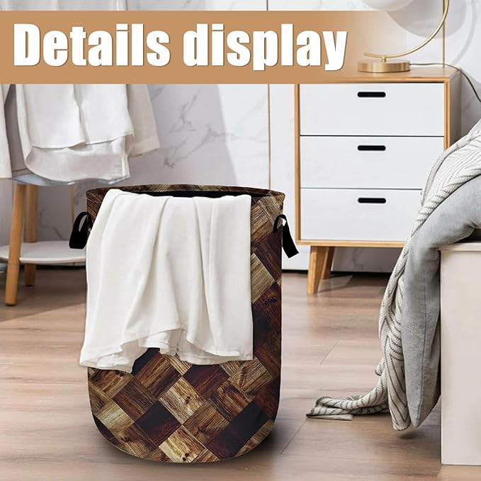 Wood Grain Laundry Basket, Foldable Tree Stump Laundry Hamper Tote Bag Dirty