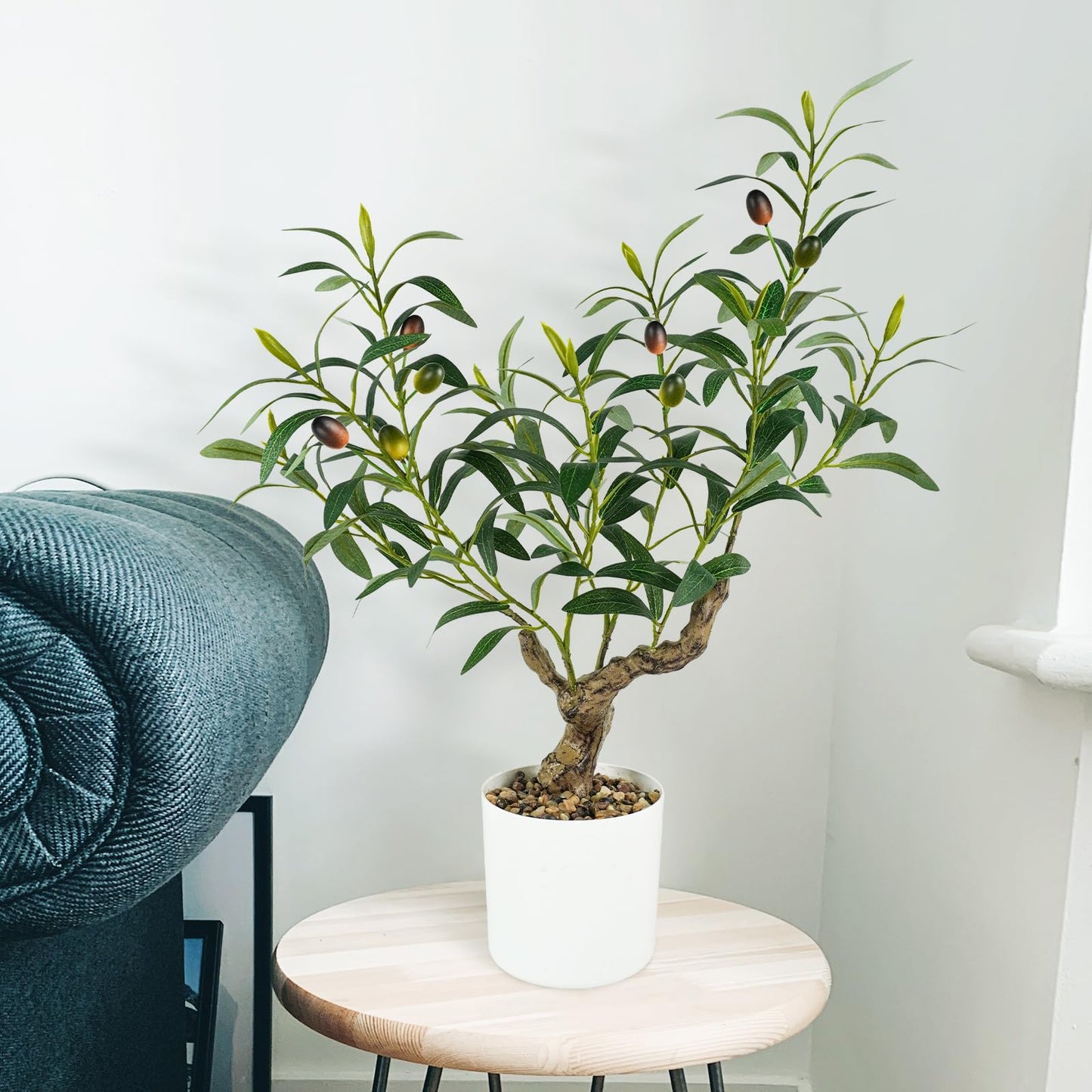 Caxchiling Fake Olive Plants 2FT, Artificial Small Olive Tree Indoor, Faux Potted Plants Decor for Tabletop, Desk, Shelf, Office, Kitchen, Living Room, Bedroom, Bathroom