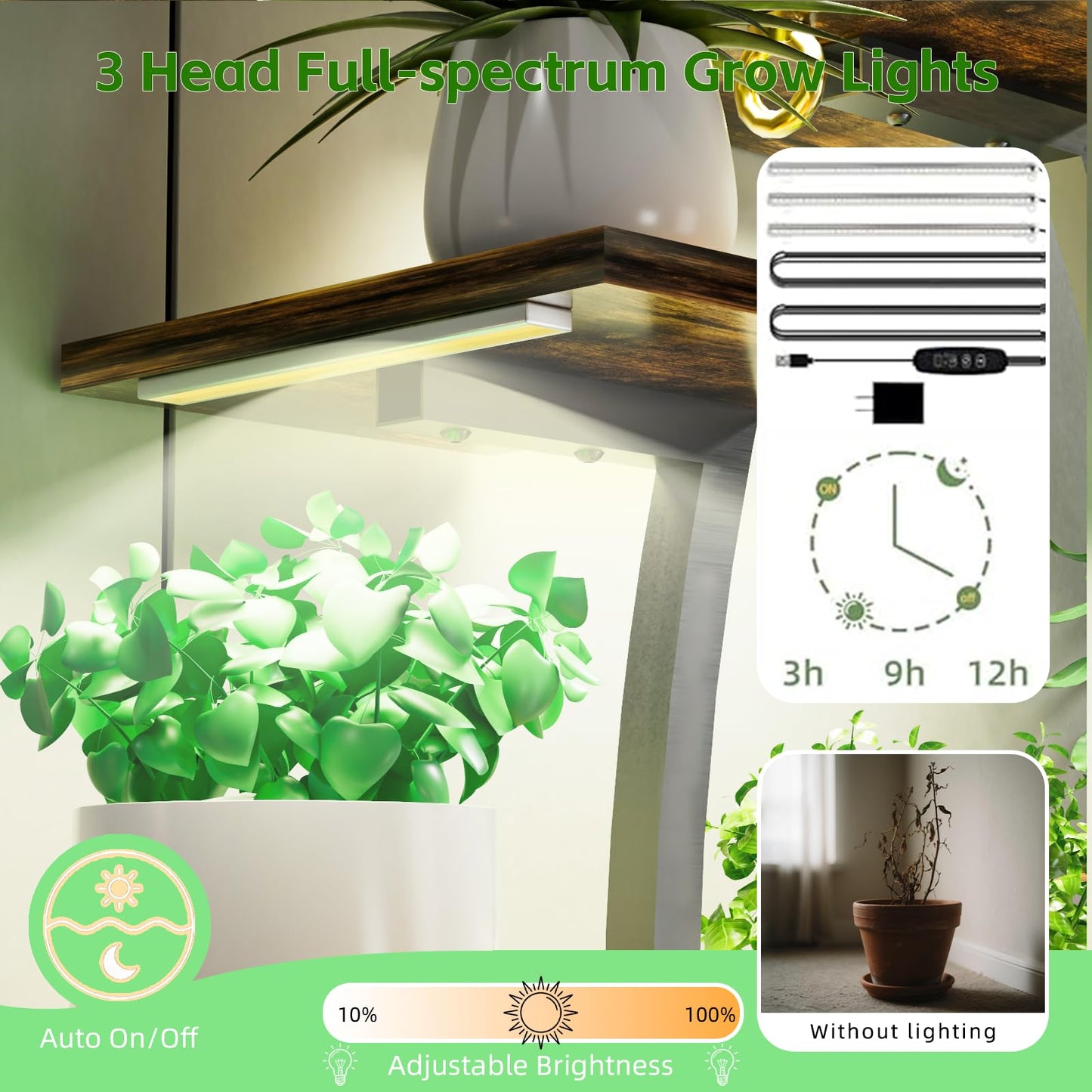 Gavnglin 53" Plant Stand Indoor with Grow Lights, 10-Tier Space-Saving Plant Shelf for Small Apartments, Lighted Indoor Plant Growing Display Rack for Living Room, Balcony & Bedroom