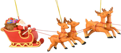 Tree Buddees Large 5 Piece Hand Painted Full Santa's Sleigh and 8 Reindeer Christmas Ornaments Set - 17.5 Inches Long
