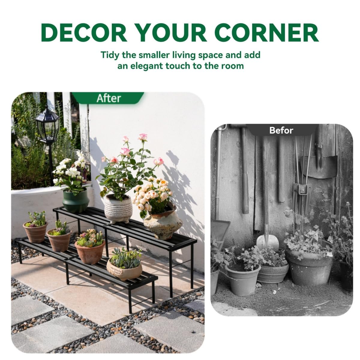 MultirackX Metal Plant Stand, Rust-proof Aluminum Flower Pot Stand, Heavy Duty Planter Display Shelving for Patio Balcony Garden Living Room Decorative (Black, 47.2 Inch)
