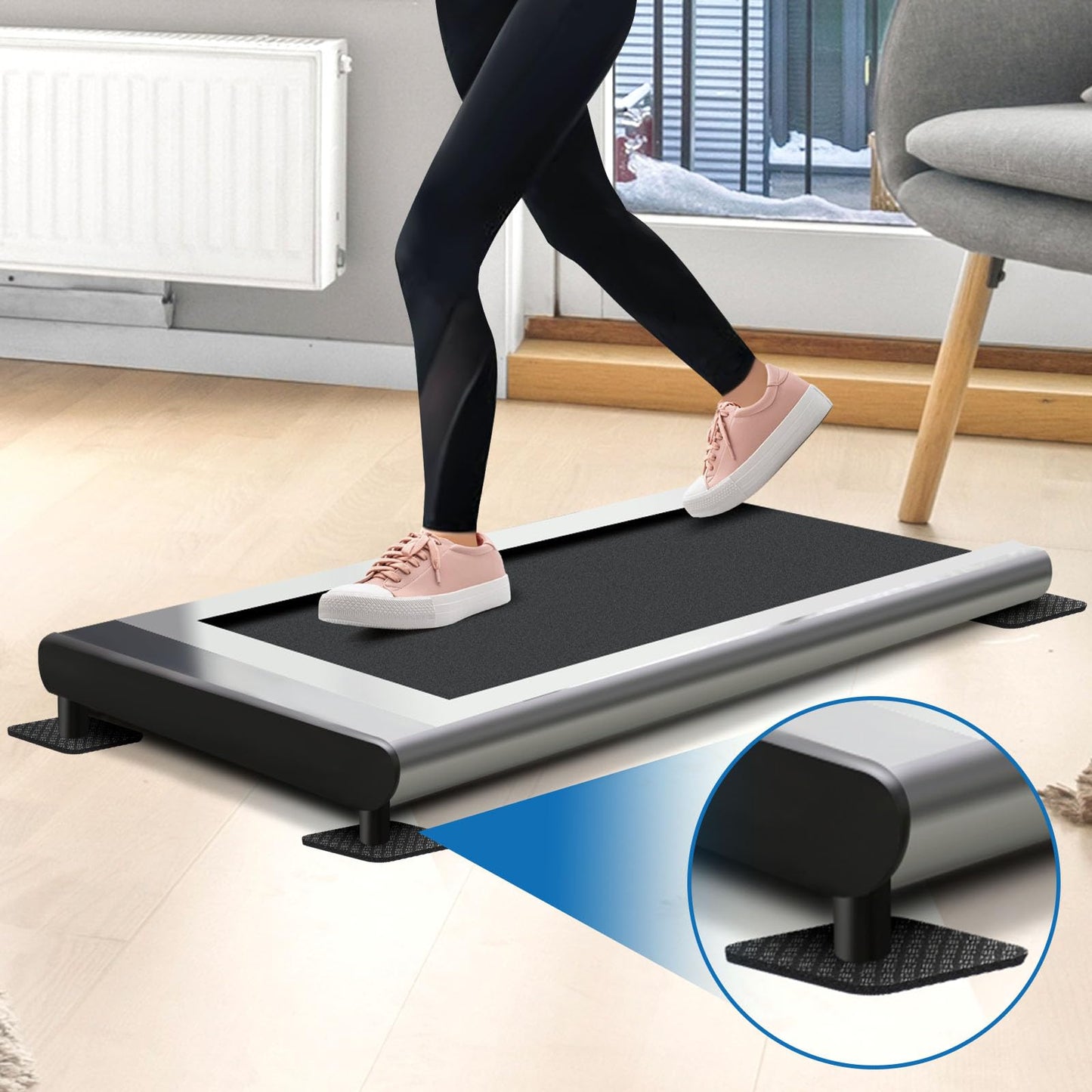 Rolitwils Treadmill Mat Pads 4PCS - Double-Sided Non-Slip - Anti Vibration Mat for Treadmill, Walking Pad, Exercise Bike - Hardwood Floors Protection