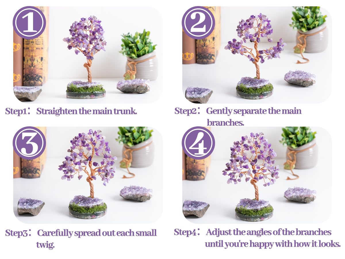 Dreamocean Amethyst Crystal Tree of Life Healing Crystal Money Gemstone Bonsai Tree with Natrual Amethyst Cluster Geode Home Office Desk Reki Decor for Women Purple Gifts for Women（Purple）
