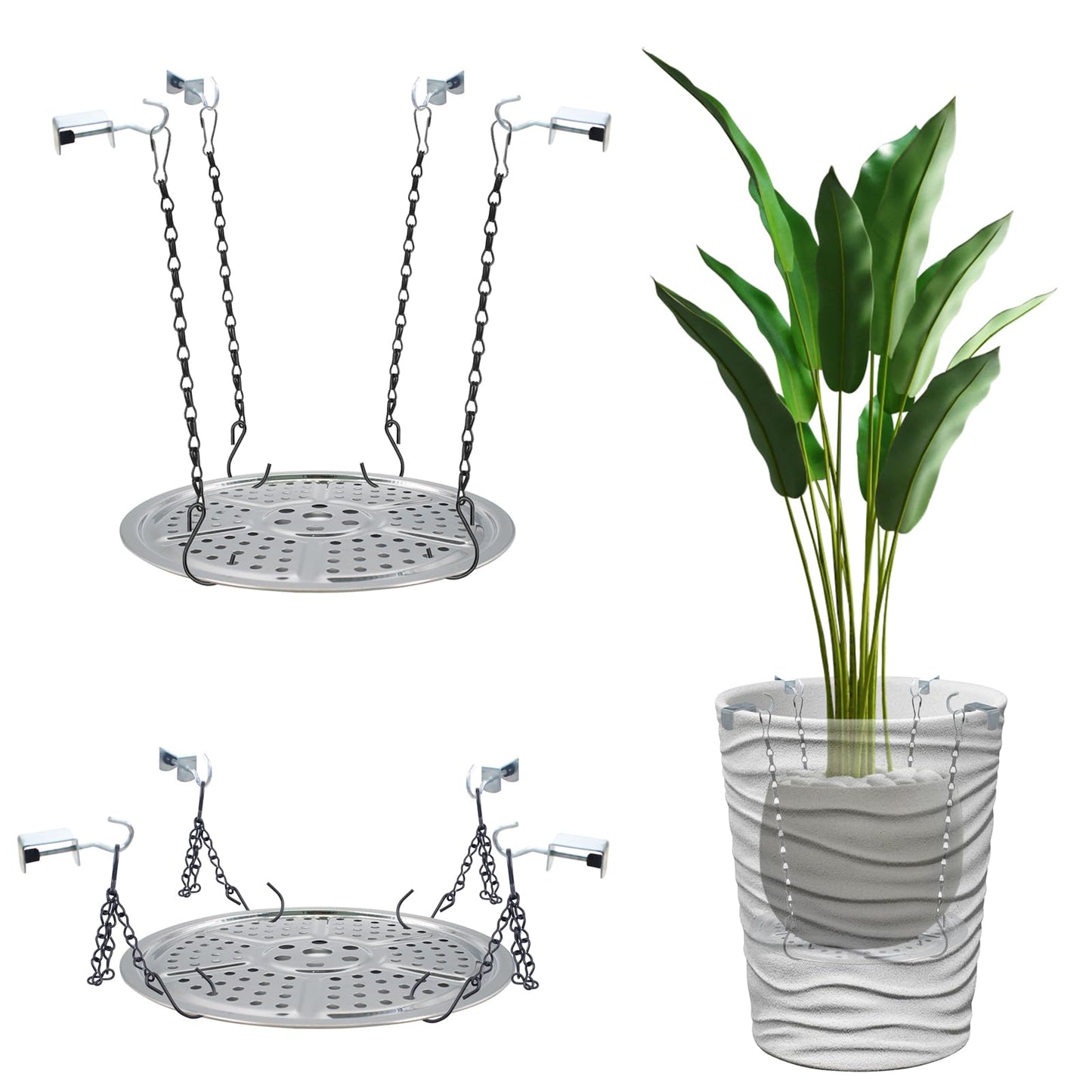 SnowTing 2 Sets Adjustable Planter Inserts for Large Pots, 9 Inch Stainless Steel Plant Pot Insert, Chain Planter Filler Elevate Plants to Reduce Soil Usage for Large and Tall Flower Pots