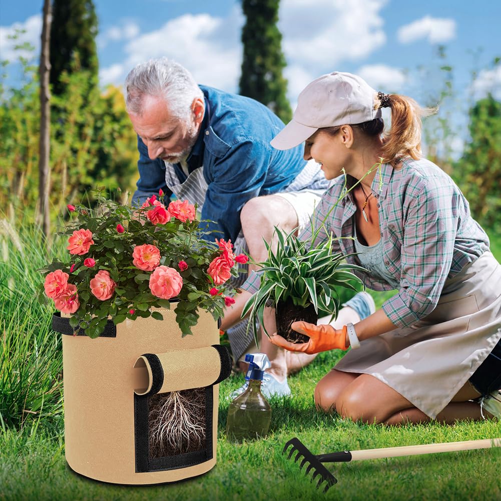kuchisity 9 Pack 15 Gallon Potato Growing Bags, Colorful Garden Planting Bag with Handle and Harvest Window, Nonwoven Aeration Fabric Growing Bags with Flap for Tomatoes, Vegetables, and Fruits