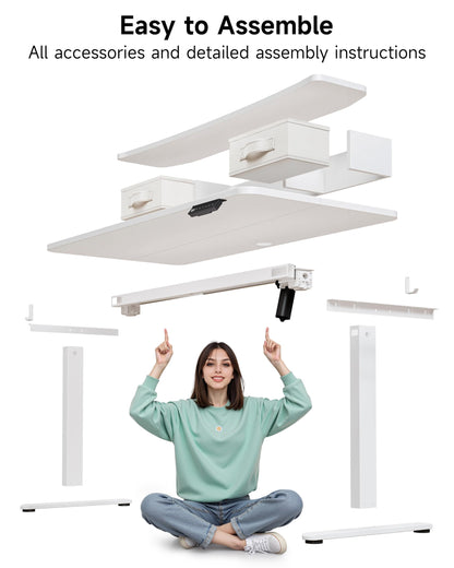 BIZUM Standing Desk with 2 Drawers Computer Desk-Stand up Desk Home Office Gaming Memory Desks C-Clamp Mount Compatible, 48x24 Inch White