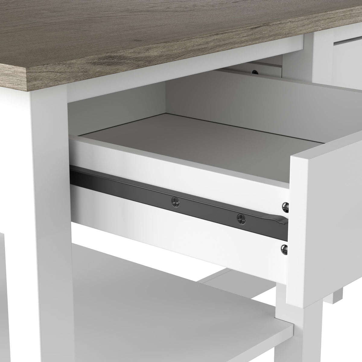Bush Home Mayfield 60W L Shaped Computer Desk with Desktop Organizer in Pure White and Shiplap Gray