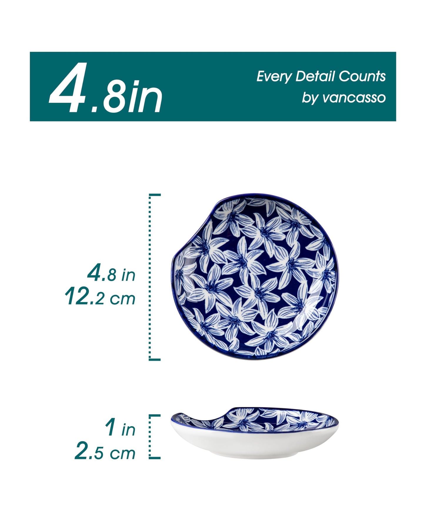 vancasso 6-Pack Ceramic Spoon Rest for Stove Top, Decorative Ceramic Cooking Spoon Holder for Kitchen Counter, 4.8 Inch Blue White Chinoiserie Floral Spoon Rest, Farmhouse Style, SELENE Series
