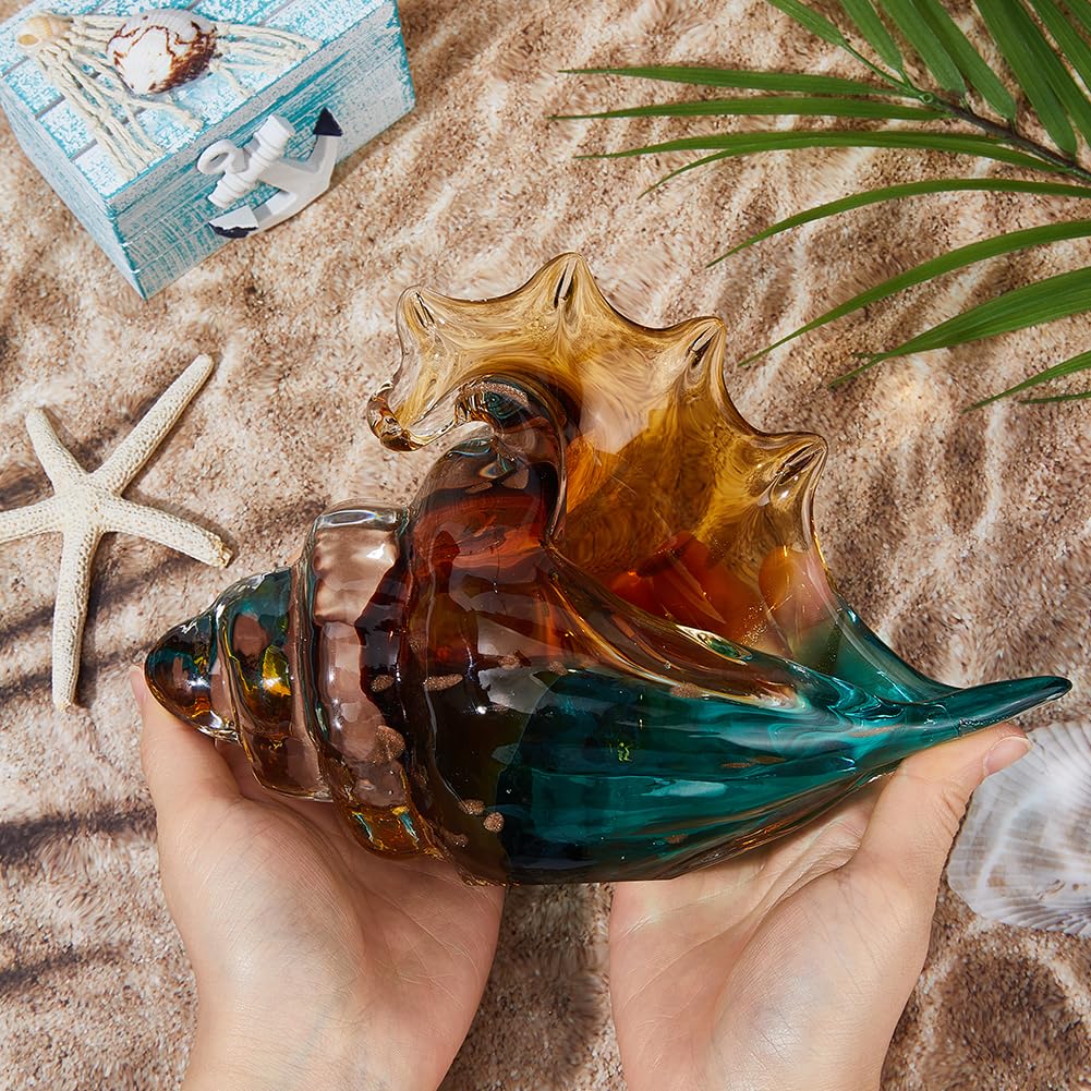 SUPERFINDINGS Blown Glass Conch Statue Sea Glass Art Figurines Sea Glass Decor 21x9.5x13.5cm Creative Conch Seashell Statue Coastal Home Decor for Dining Tables Entryways Coffee Tables Living Rooms