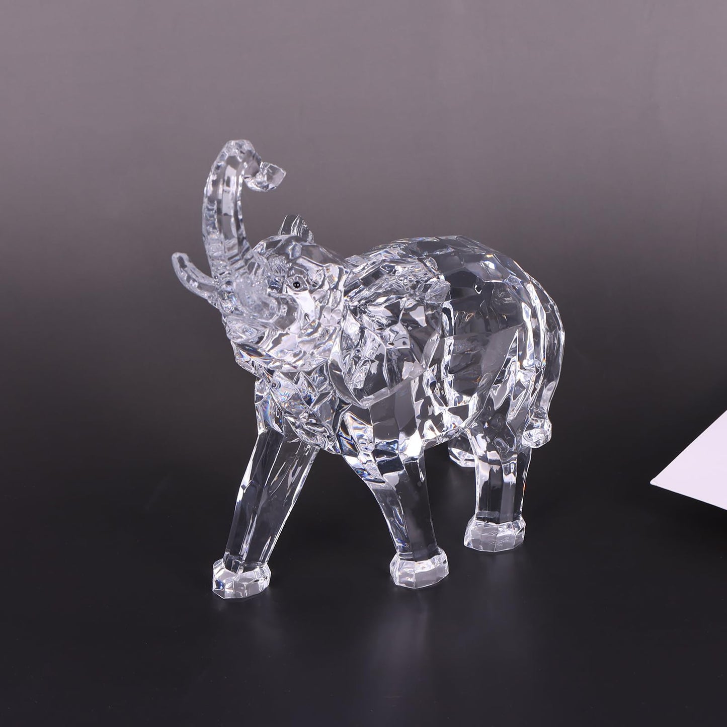Acrylic Clear Elephant Figurines Crystal Glass Finish, High End African Statues for Home Decor, Elephant with Trunk up, Large Elephants Statue Sculpture, Lucky Gifts Office Feng Shui Elephants
