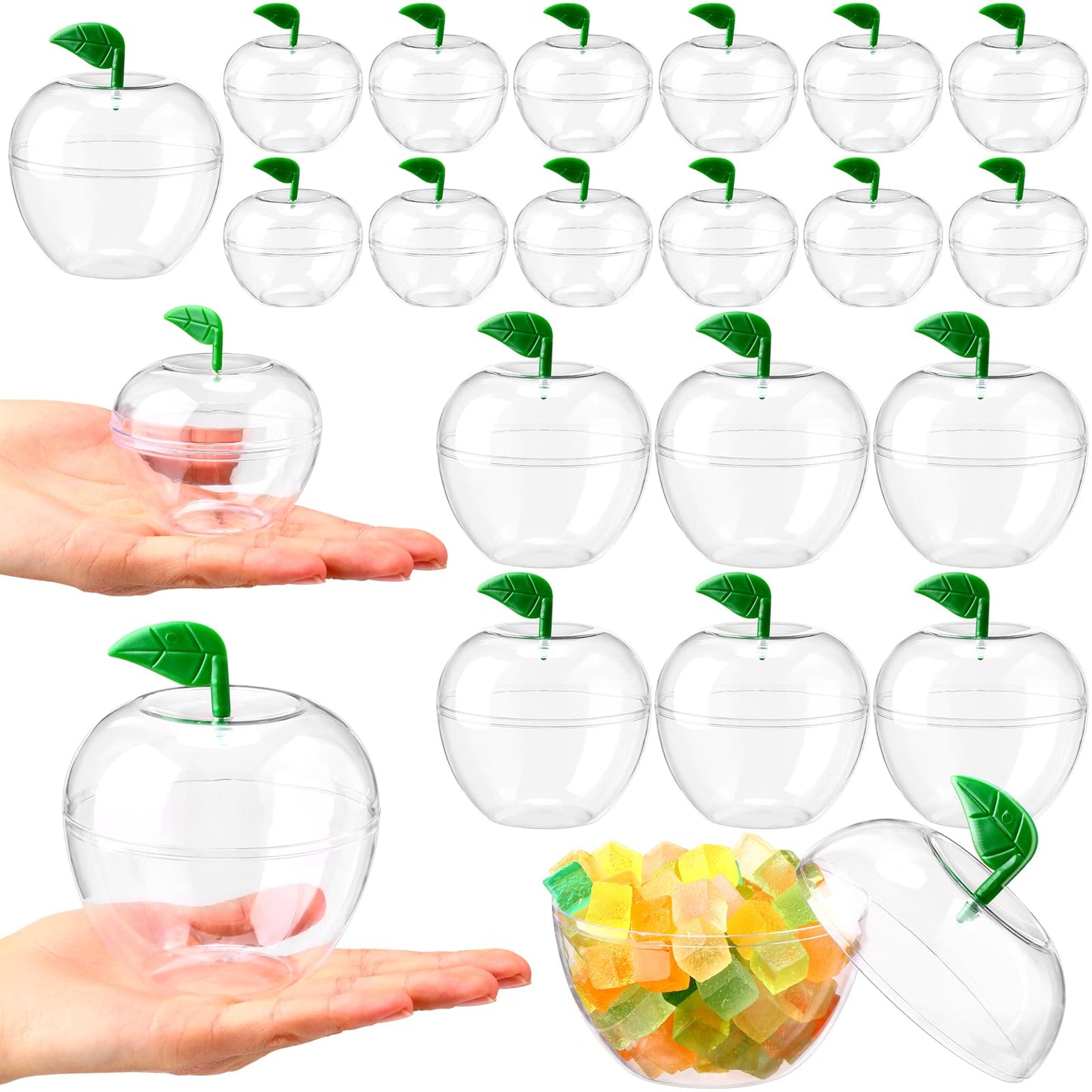 Menkxi 24 Pcs Clear Apple Containers Back to School Apples Shaped Plastic Candy Jars Toy Gift Filling Containers for Teacher Appreciation Gifts Classroom Decorations Party Favors DIY Crafts(Clear)
