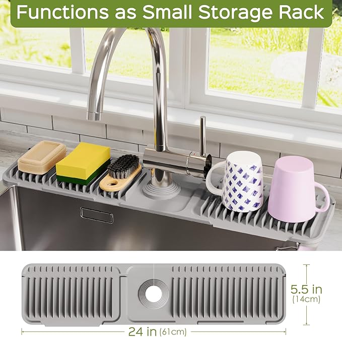 24 Inch Silicone Faucet Mat for Kitchen Sink Splash Guard – 2025 Upgraded