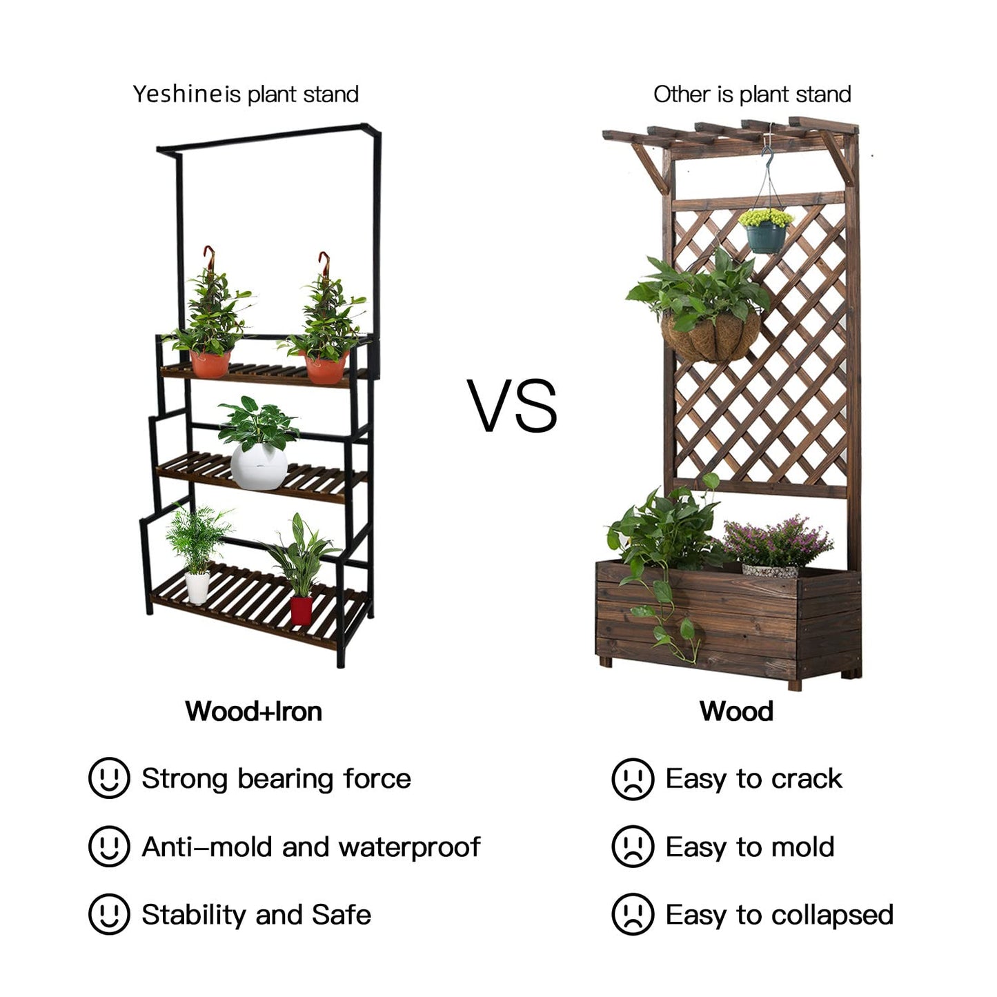 yeshine 3-Tier Hanging Plant Stand Indoor, 68 Inch Tall Metal Plant Shelf for Indoor Multiple Plants, Large Plant Pot Stand Holder, Heavy Duty Ladder Shape Plant Rack for Living Room, Patio, Balcony