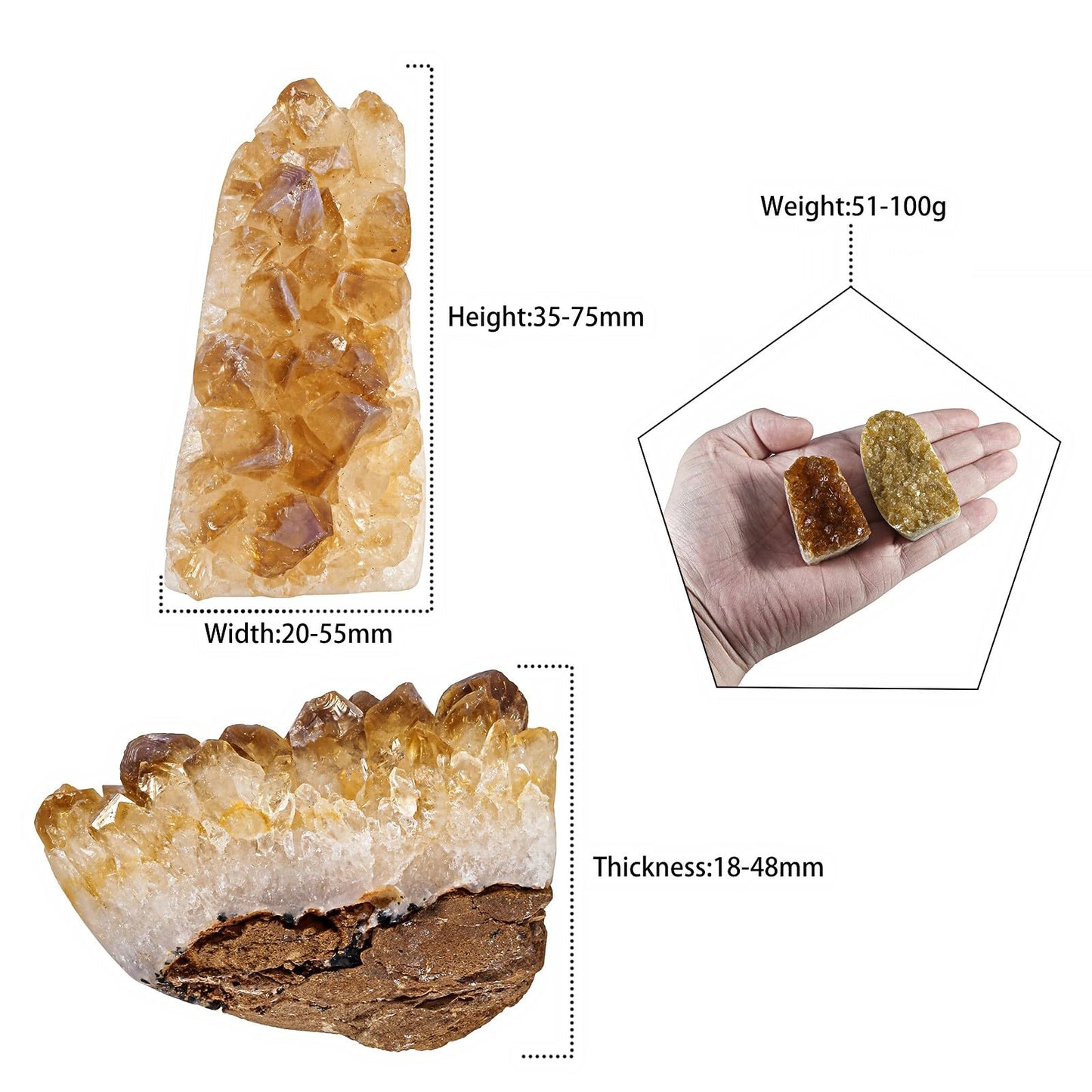 mookaitedecor Natural Citrine Crystal Cluster Geode, Self-Standing Yellow Quartz Stone Raw Crystals and Minerals Specimen for Healing Home Decor, 51-100 g