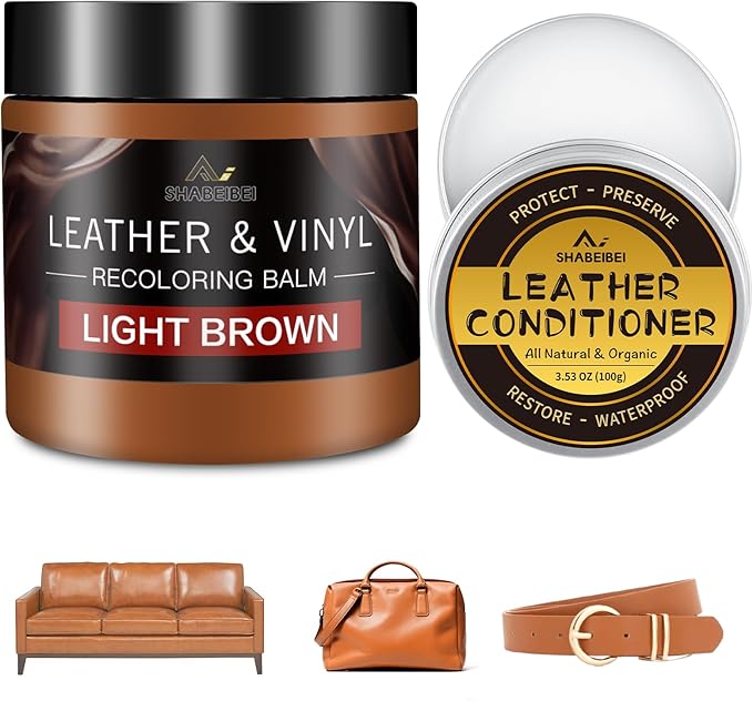 Leather Recoloring Balm with 100ml Mink Oil, Light Brown Leather Repair Kit and