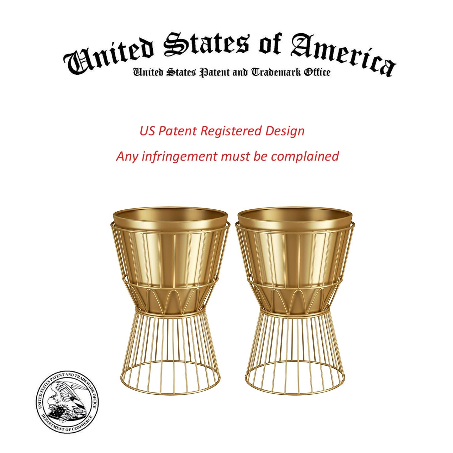 Ecomosita Planter with Stand Gold Metal Plant Pot with Stand - 12 Inch Unique Modern Flower Pots Indoor with Gold Plant Stand with Drainage, 2 Pack