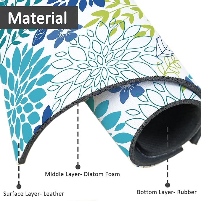 15" X 5.5" Kitchen Sink Splash Guard Faucet Mat Floral Super Absorbent Fast
