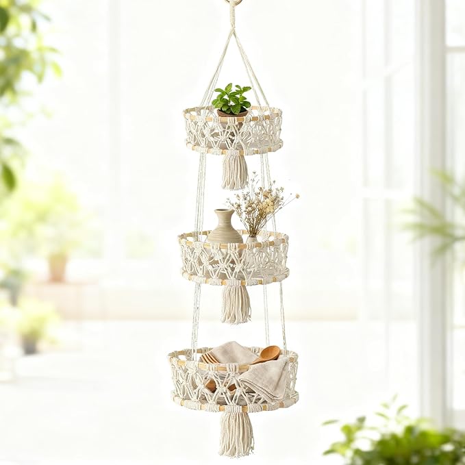 3 Tier Hanging Fruit Basket, Macrame Hanging Basket