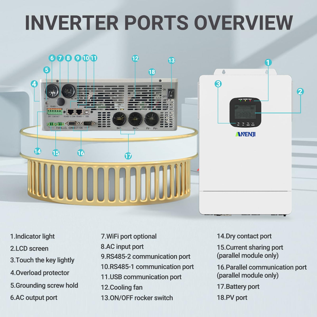 6500W Hybrid Solar Inverter 48V,Dual MPPT,300V 60A Charger,Split Phase 120V,Support Parallel Pure Sine Wave Off-Grid+On-Grid Inverter for Home Loads,Lead Acid/Lithium Battery Compatible