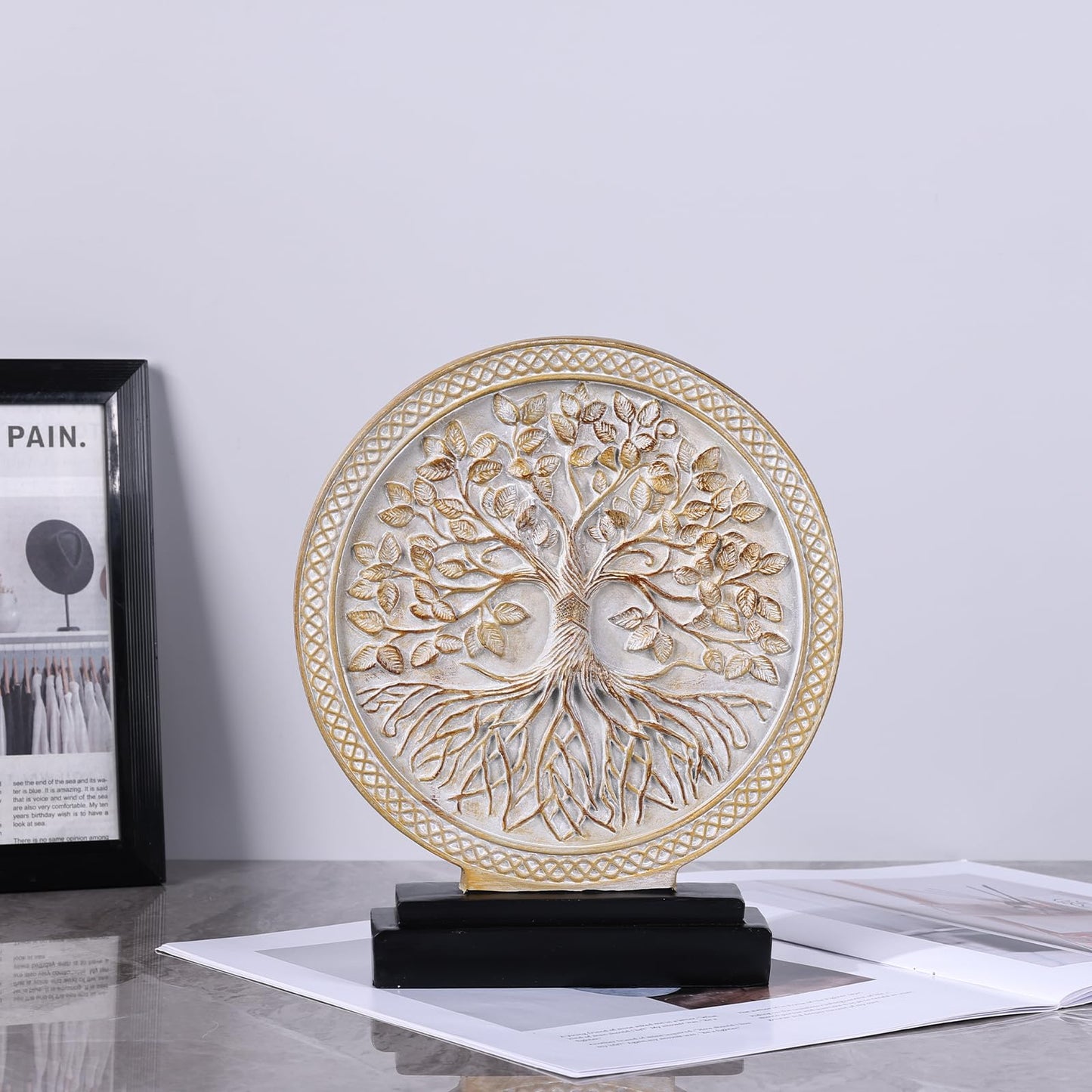 DOVDOV Circular Tree of Life Decorative Sculpture, Wood-Effect Home Decor Statue, Modern Art Home Decor Suitable for Office Bookshelves, Coffee Tables, and countertops as Decorative Accents.
