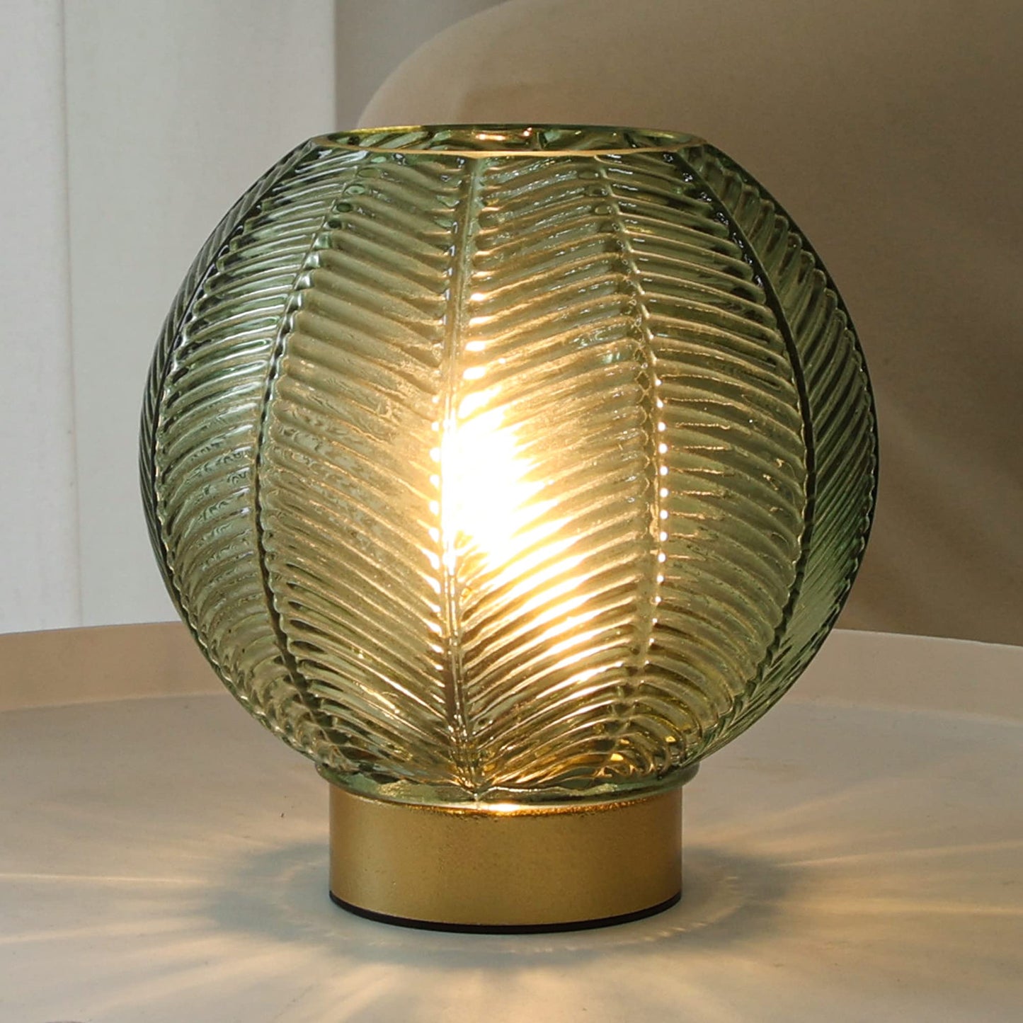 LUSHARBOR Battery Operated Lamp with Timer, Decorative Green Glass Table Lamp Cordless, Small Ambient Lamp for Bedside Bedroom Living Room Decor -Green