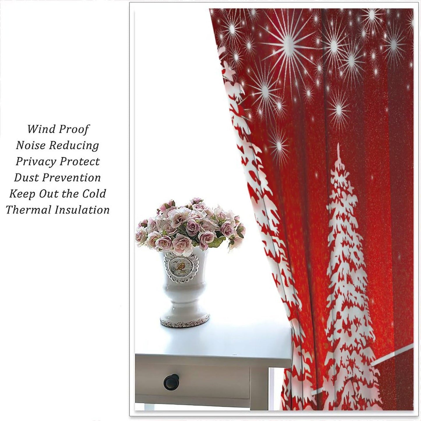 ICMOLYYENLO Christmas Curtains Santa Reindeer Sleigh Christmas Winter Decorative Curtains W42x45 Inch for Kitchen Bedroom Living Room Children's Room Decorative Curtains 2 Piece Set