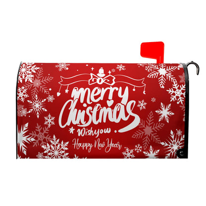Granbey Merry Christmas Mailbox Cover Magnetic Large Size 25.5x21 Inch Happy New Years Mail Box Post Cover Winter Snowflake Red Xmas Letter Box Wraps for Home Outdoor Garden Yard Decor