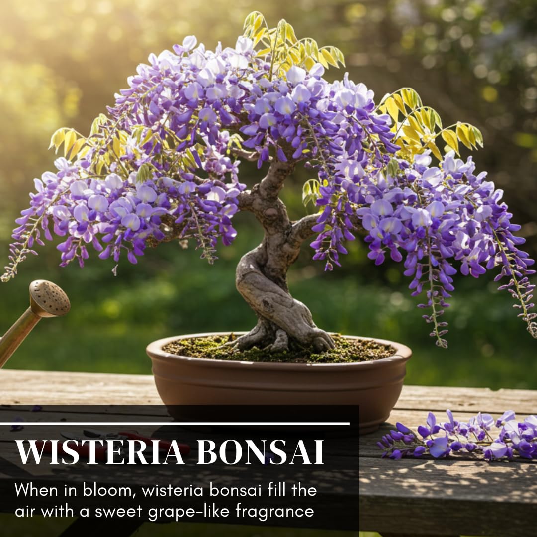Wisteria Bonsai Starter Tree (1 Year Old Live Plant) – Wisteria Floribunda Seedling – Fast Growing Flowering Vine for Bonsai Training – Outdoor/Indoor Bonsai Tree Starter Kit Plant