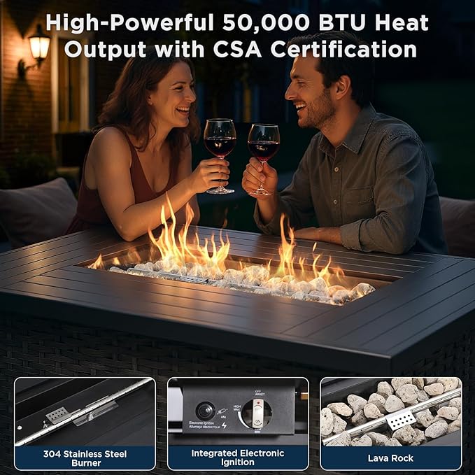Patio Furniture Set with 42.5" Fire Pit Table-6 Pieces All Weather Wicker