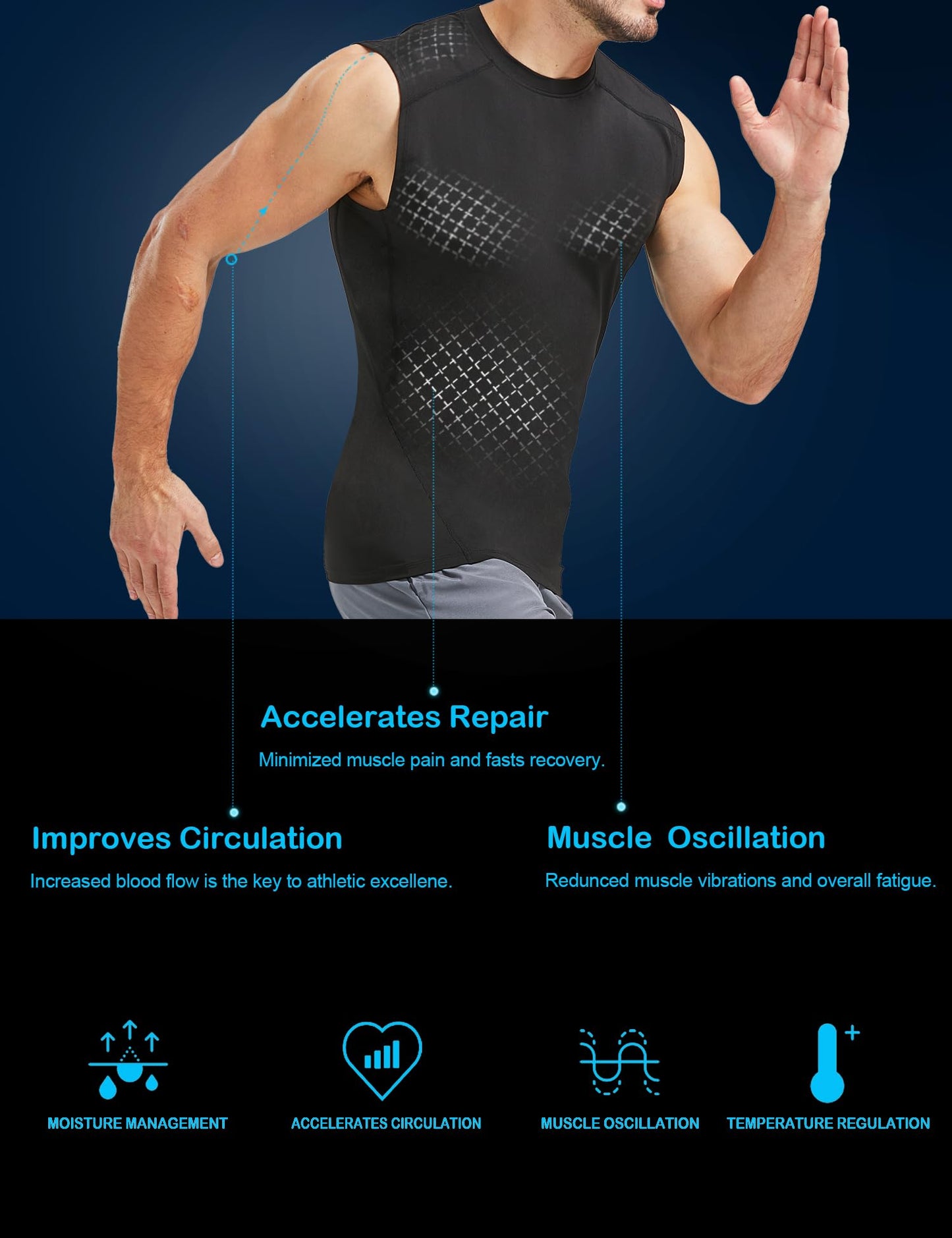 Dalavch 4 Pack Compression Shirts and Tank Tops Men Short Sleeve/Sleeveless Athletic Undershirt for Sport 2 Black 2 White Large