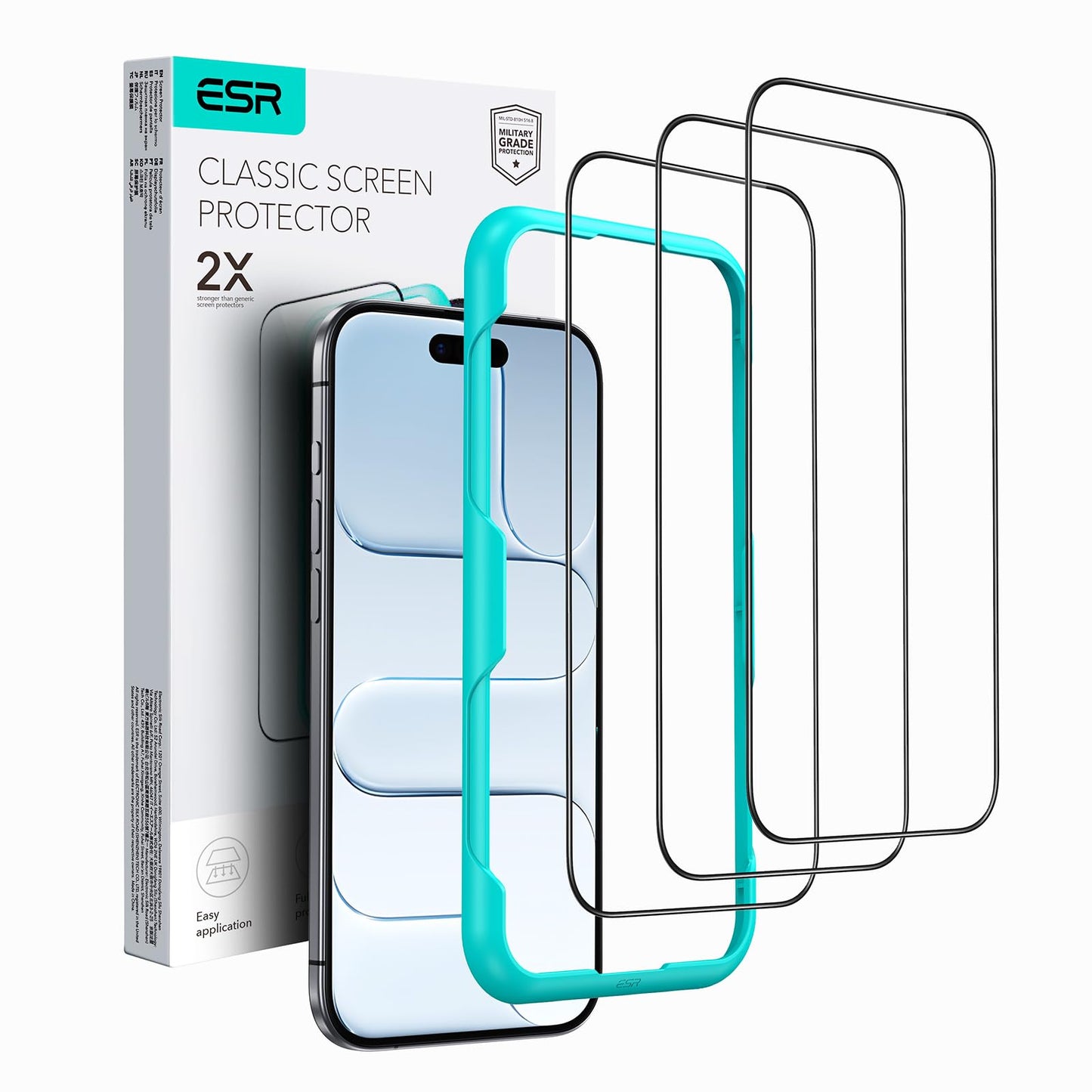 ESR 3 Pack for iPhone 15 Pro Max Screen Protector, [9H Hardness] [Military Grade Shatterproof] Full Coverage Tempered Glass Film with Easy Installation Tool, HD Clear, Scratch Resistant