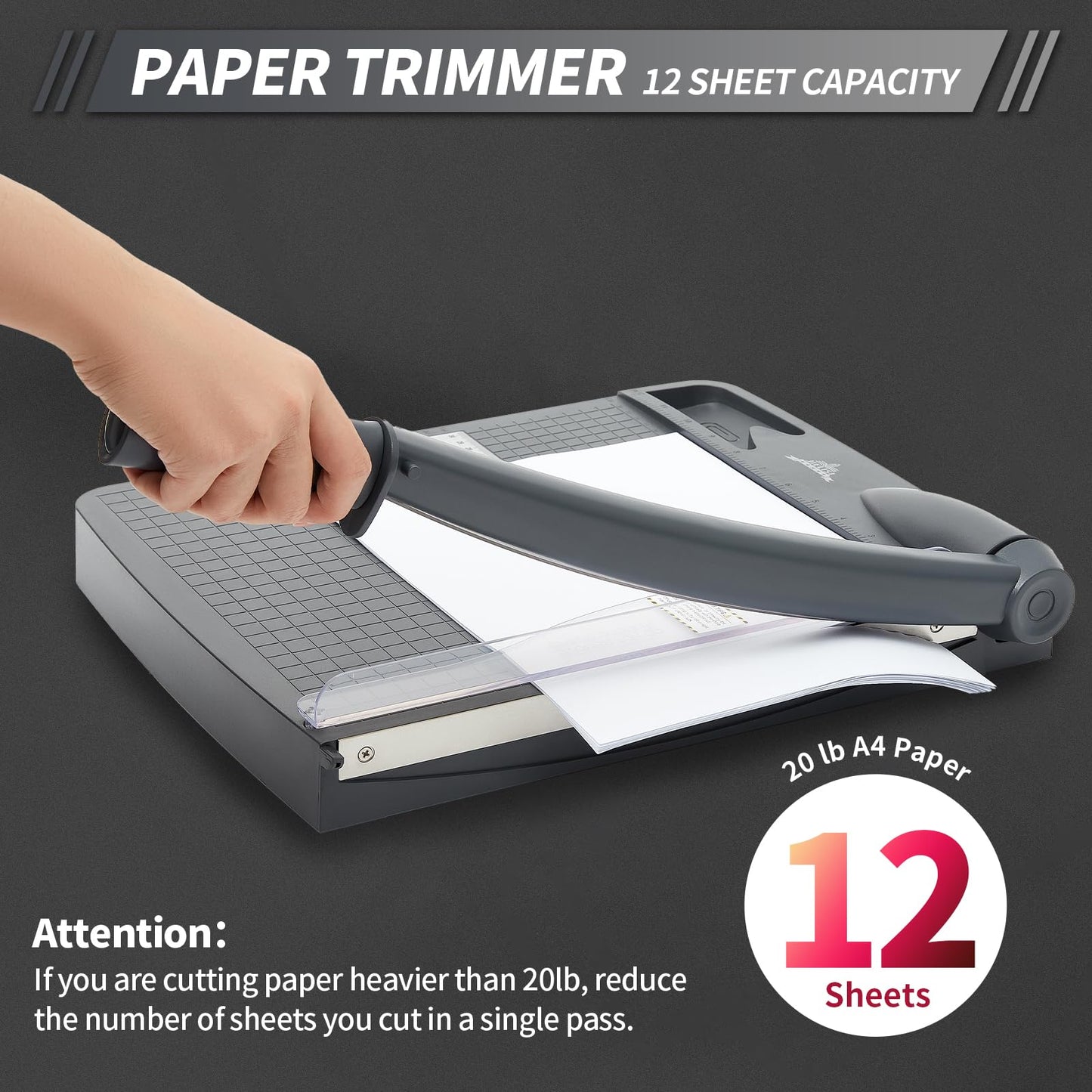 JIELISI Guillotine Paper Cutter Cutting Performance up to 12 Sheets,12 Inch Cut Length Heavy Duty Guillotine Paper Trimmer with Safety Guard and Blade Lock（Dark Gray）