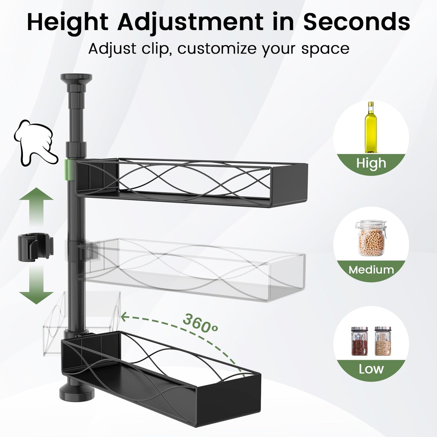 Mixoo Spice Rack Organizer Tension Pole, 4-Tier Adjustable Spice/Seasoning Organizer for Kitchen Countertop, Space-Saving Spice Storage Corner Shelf for Kitchen, Coffee Area, 16.5-23.6 Inch, No Drill