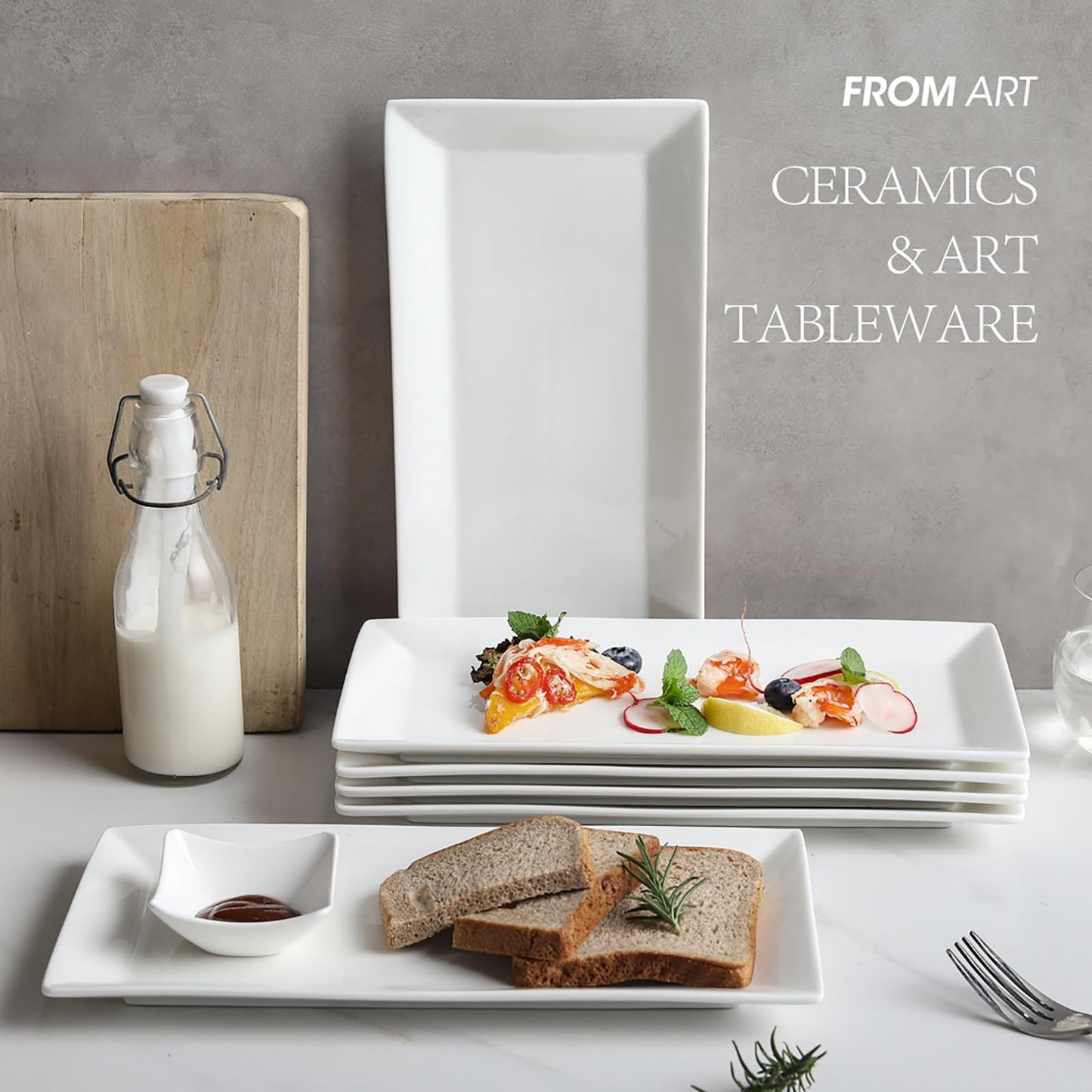 Rectangular Serving Platter Set, 12 Inch Large Serving Plates, Stackable Serving Tray for Wedding, Ceramic White Serving Platters for Entertaining, Dishwasher & Oven Safe, Gift for Housewarming (4PCS)