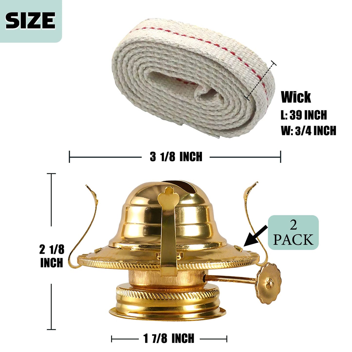 GXFCCYXT Oil Lamp Burner 2 Set, with Reduction Collar and Cotton Wick & 39 inch Wick, Replacement Parts for Kerosene or Vintage Lamps - Brass