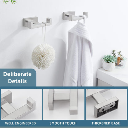 Angle Simple Bathroom Double Hook 2 PCS, SUS304 Stainless Steel Hand Towel Holder, Bath Towel Hanger, Modern Robe Hook for Wall, Brushed Nickel