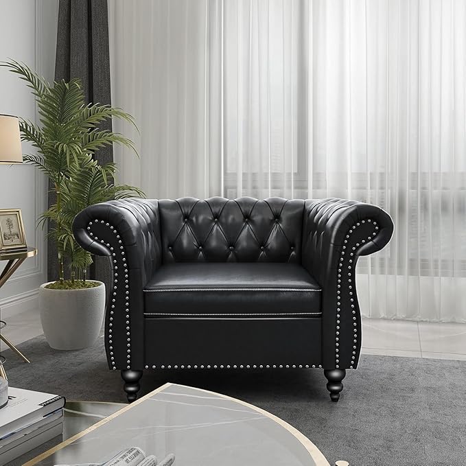 Mid-Century Sofa Chair, Faux Leather Accent Chair