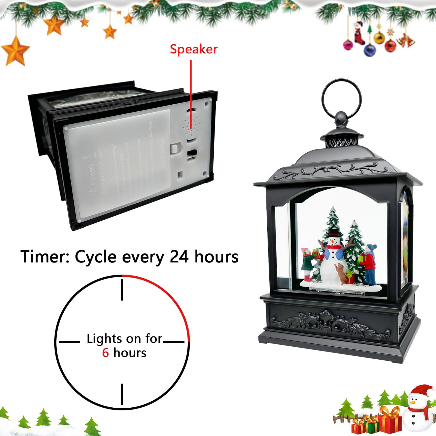 AOMIL Christmas Snow Globes Lantern with Music & Timer - USB/Battery Operated LED Glittering Globe Lantern, Snow Globe Decoration for Home Holiday Decor (Snowman)