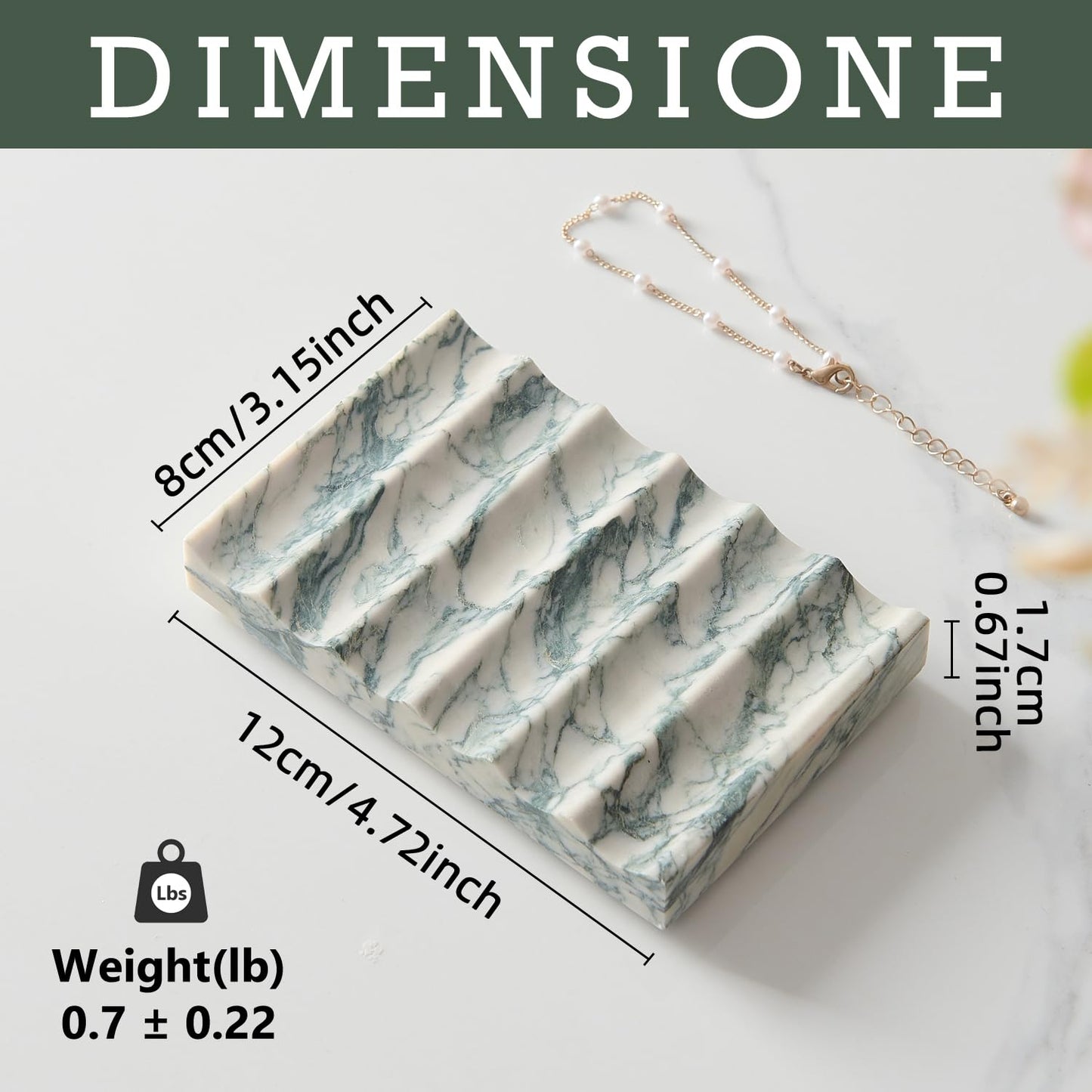 Real Luxurious Natural Marble Soap Dish for Shower,soap Dish for Bathroom,Non-Ceramic/Non-Resin Stone soap Tray（Cyan Green）