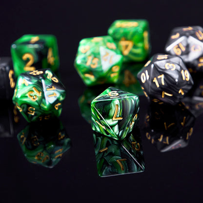 Skylety 2 Set Polyhedral Dice Set - 22 Pieces, Multisided Dice Set Smooth Touch with Drawstring Bag Compatible with RPG MTG Table Game(Green, Black)