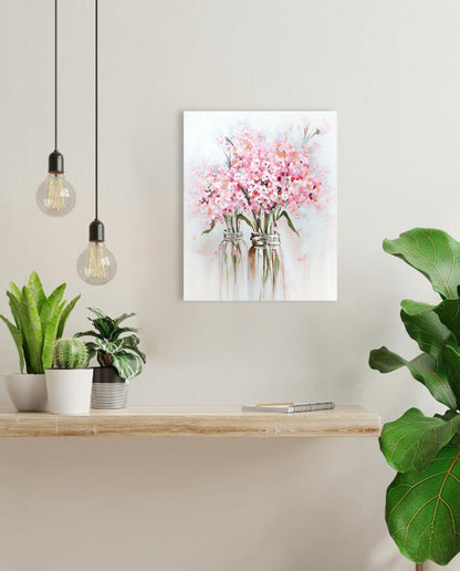 YPY Pink Flowers Canvas Wall Art: Abstract Bouquet in Vase Artwork Prints for Teen Girl Bedroom Pink Floral Picture Poster Bathroom Decor 12" x 15"