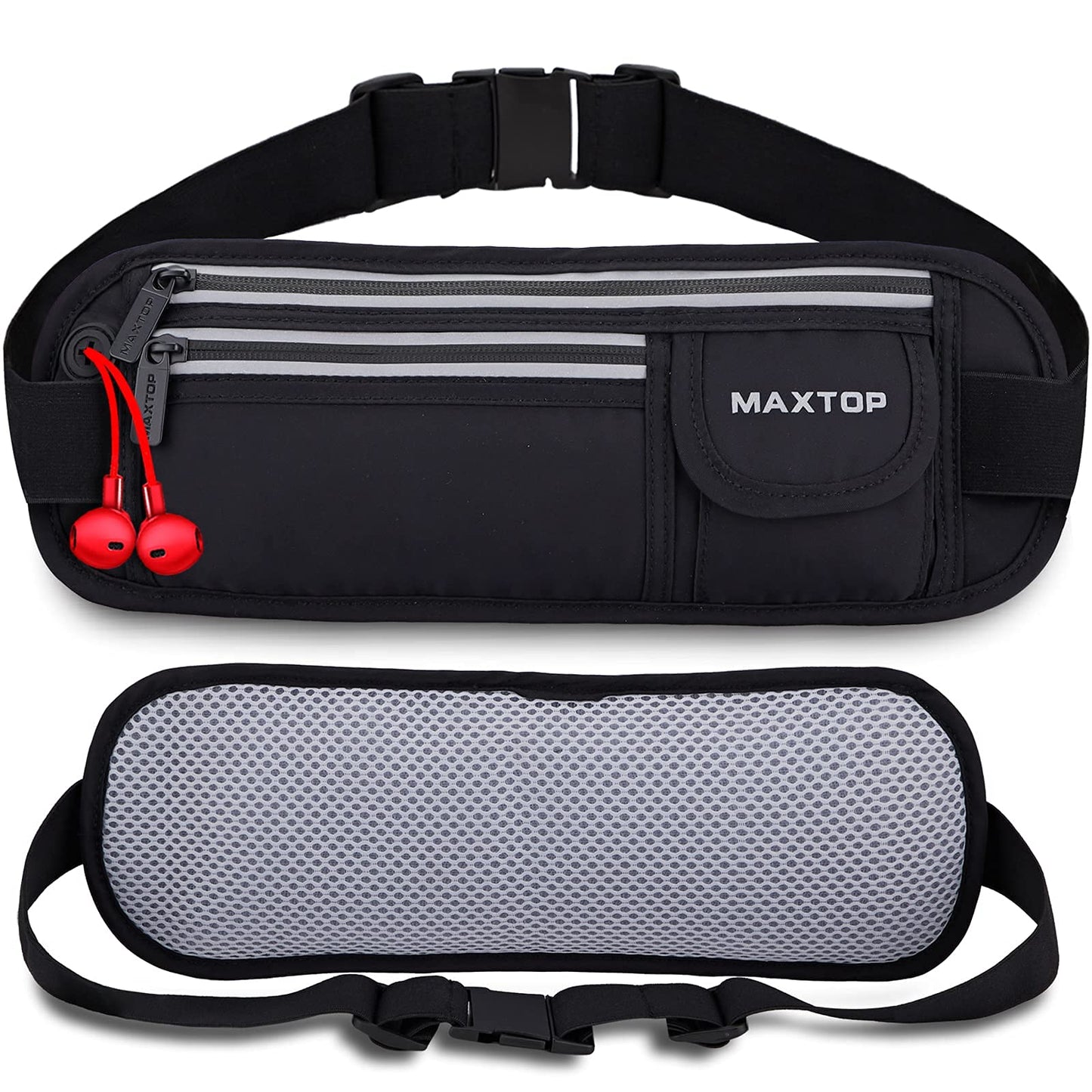 Running Belts for Women Men Black Fanny Pack Bag for Workout Exercise Walking Hiking Waist Pouch Fits iPhone Cell Phone Holder for Running Travel Money Belt,Gym Gear for Runner