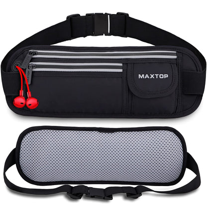 Running Belts for Women Men Black Fanny Pack Bag for Workout Exercise Walking Hiking Waist Pouch Fits iPhone Cell Phone Holder for Running Travel Money Belt,Gym Gear for Runner