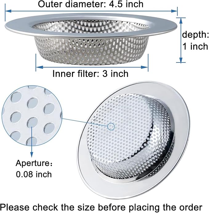 3 Pcs Sink Strainer for Most Kitchen Sink Drain Basket, Upgraded Double-Layer