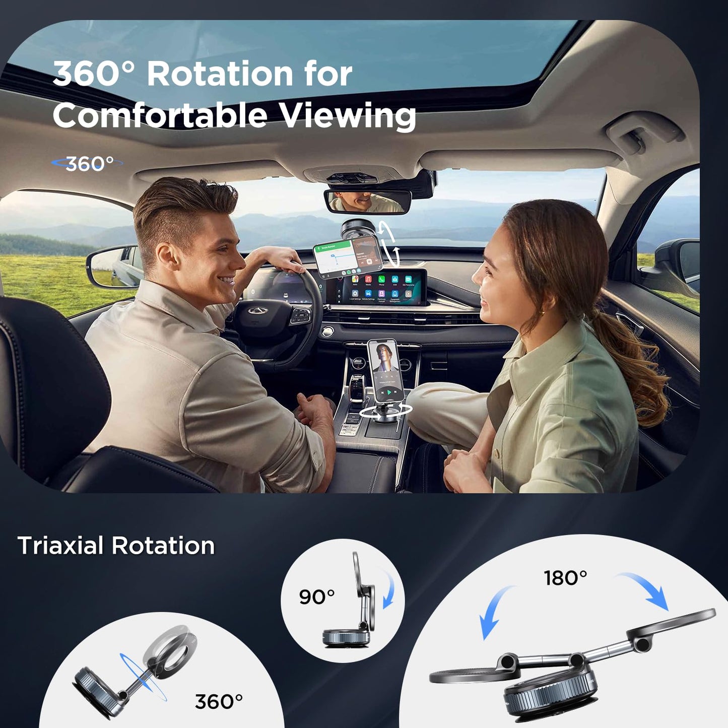 MSXTTLY Vacuum Magnetic Phone Holder for Car, 2025 Vmag-S1, Suction Phone Mount 360° Rotatable, Foldable & Adjustable, for iPhone 17 Pro MAX 16 15 14 13 12 & Android, Black