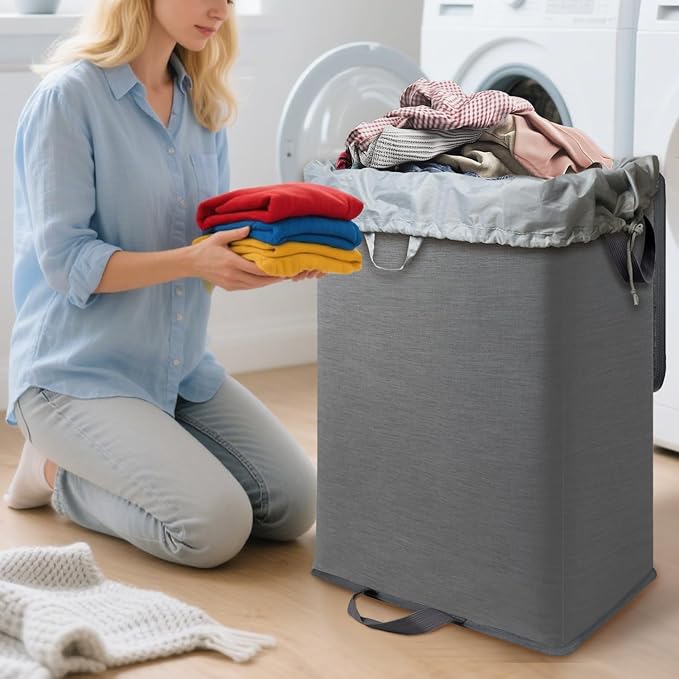 Foldable Laundry Hamper with 2 Removable Drawstring Bags, Portable Laundry